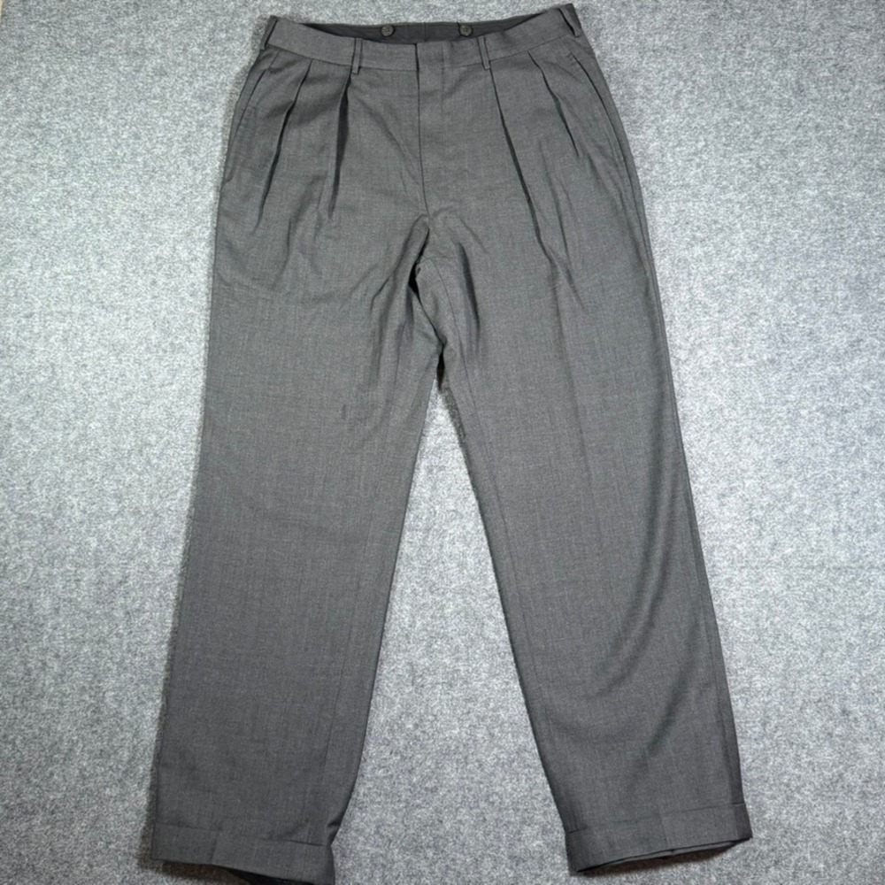 Polo Ralph Lauren Blue Label Grey Virgin Wool Double Pleated Cuffed Trousers 33R